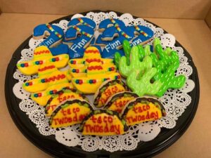 Fiesta cookies; needs 2 weeks notice. $3 per cookie