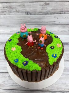 Peppa pig mud cake starting at $36.99, needs 7 days notice (feeds 12-16)