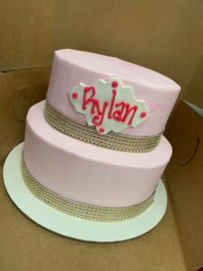 Pink rhinestone tiered cake starting at $69.99 (feeds 30)