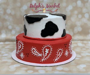 Cows and paisley tiered cake starting at $69.99 (feeds 30)