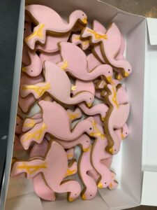 Flamingo cookies; needs 2 weeks notice. $3 per cookie