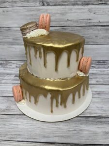 Gold drip macaron cake starting at $79.99 (feeds 30)