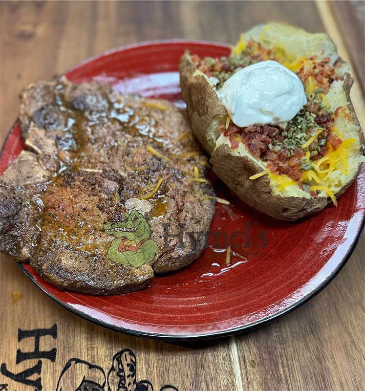 Pan Seared T-Bone and Loaded Baked Potato